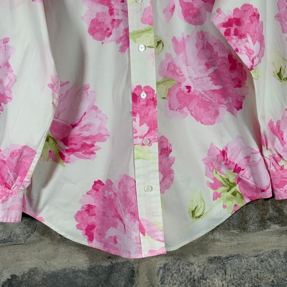 Liz Claiborne Floral Button Up Shirt XL Pink White Cotton Blend Casual Top Work - Picture 3 of 12